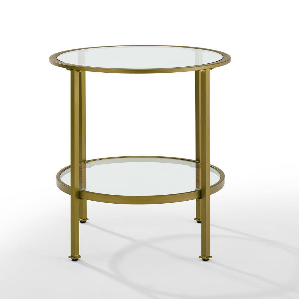 Aimee 24" Round Gold Metal and Glass End Table