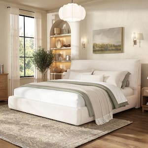Harper & Bright Designs Off White Wood Frame King Size Boucle
