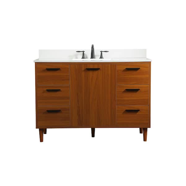 Unbranded Simply Living 48 in. W x 22 in. D x 34 in. H Bath Vanity in Teak with Ivory White Engineered Marble Top