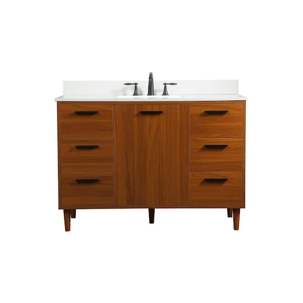 Timeless 48 in. W Single Bath Vanity in Teak with Engineered Stone ...