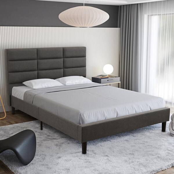 PRIMO INTERNATIONAL Roncy Dark Grey Upholstered Queen Platform Bed