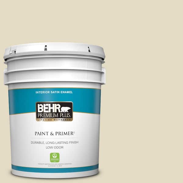 BEHR PREMIUM PLUS 5 gal. #770C-2 Belvedere Cream Satin Enamel Low Odor Interior Paint & Primer