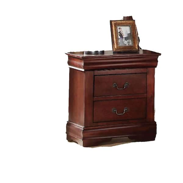 wetiny 21 in. x 15 in. x 24 in. 2-Drawer Louis Philippe H Nightstand in Cherry, Red