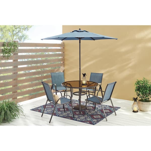 StyleWell Stackable Steel Sling Outdoor Dining Chair in Denim Blue