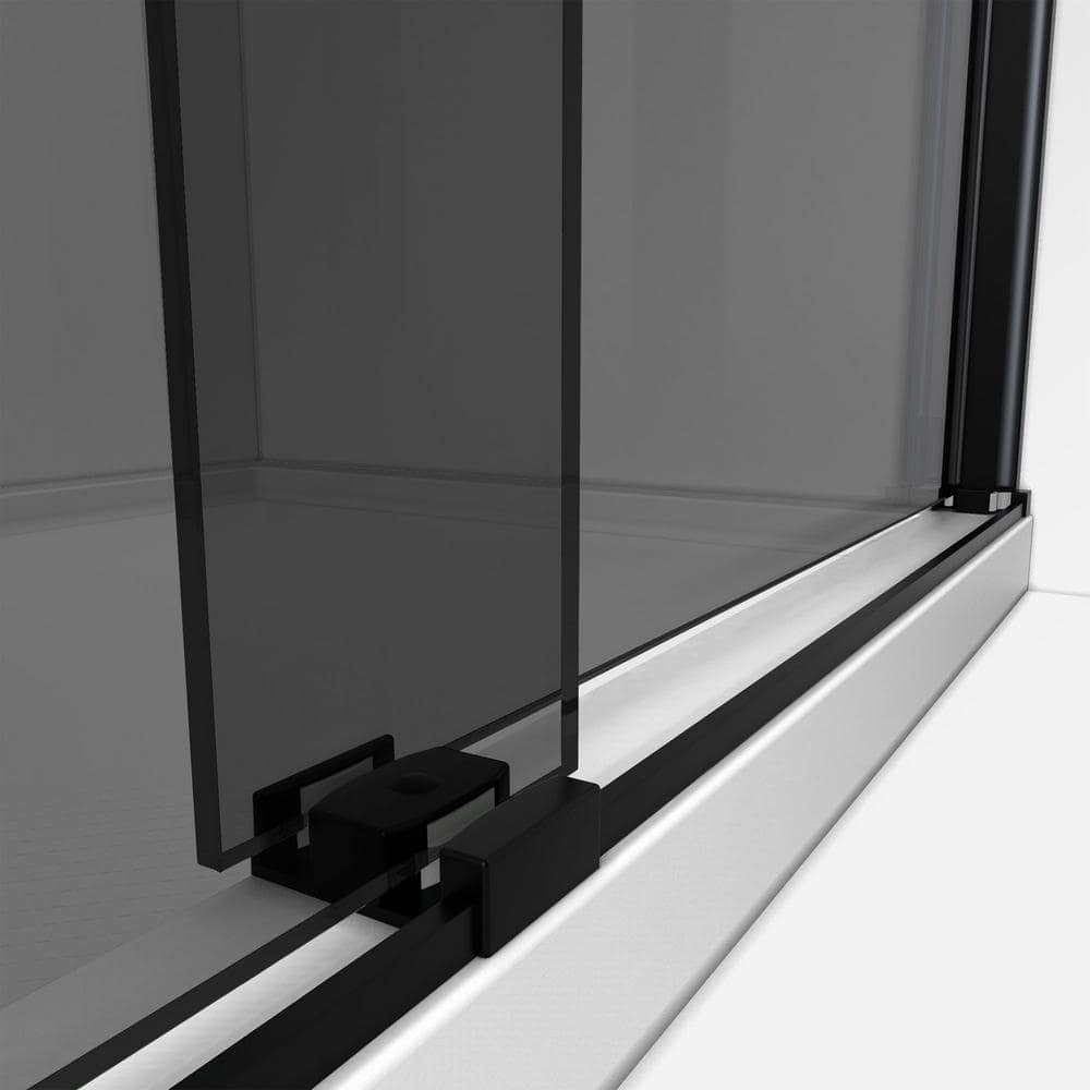 Sapphire Matte Black Semi-Frameless Sliding Shower Door with Smoke Gray Glass