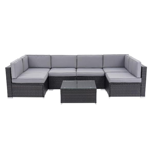 Outdoor Sectional 7-Piece Wicker Outdoor Patio Conversation Set with ...