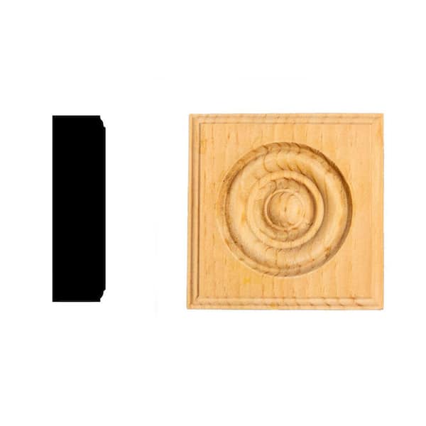 DM R375 - 7/8 in. x 3-3/4 in. x 3-3/4 in. Solid Pine MIterless Rosette Block with Button Design