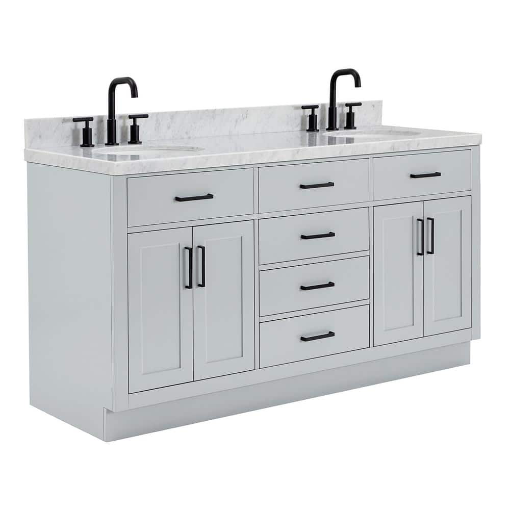 Hepburn 67" Gray Double Freestanding Vanity with Marble Top