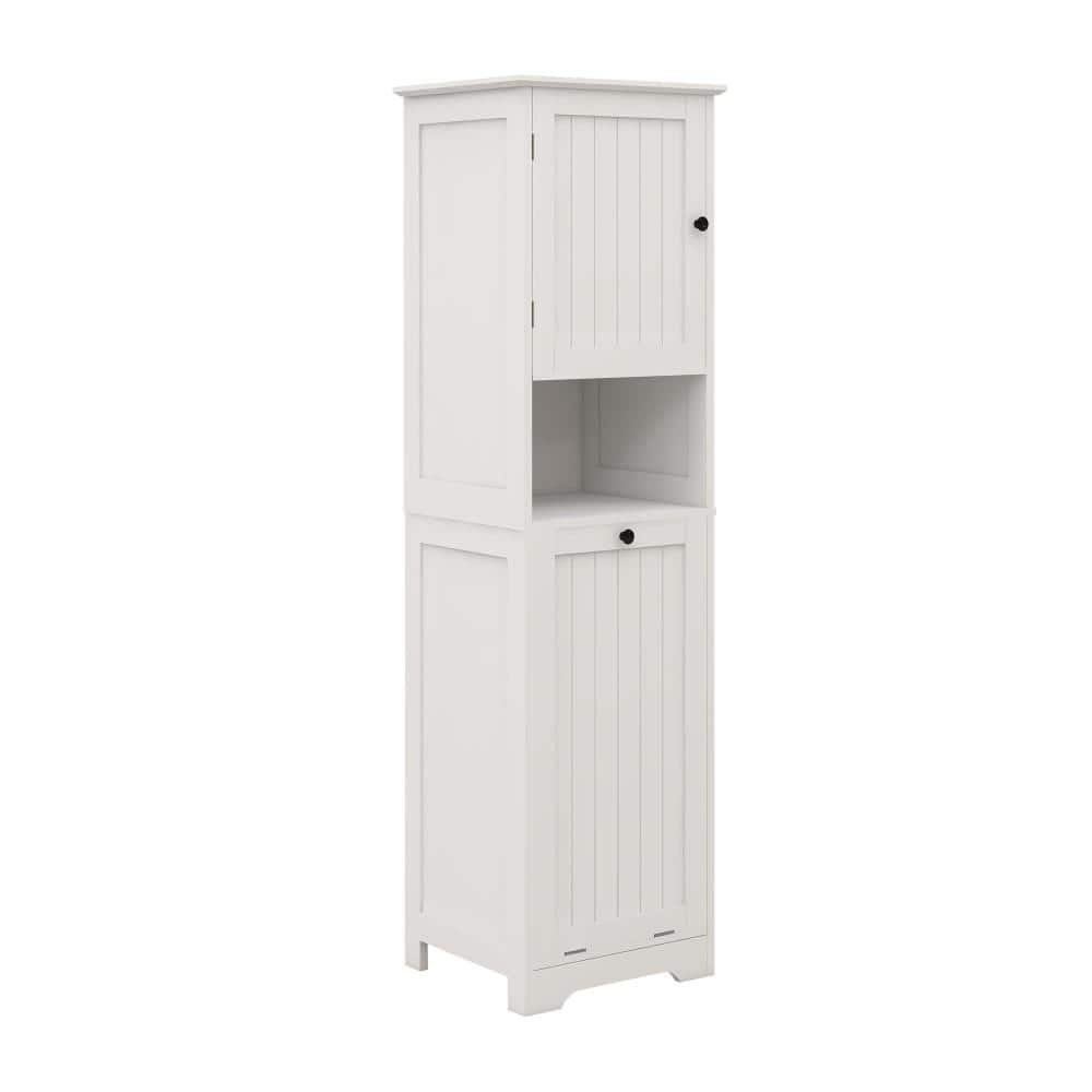 16 in. W x 14 in. D x 55 in. H Linen Cabinet, Storage Cabinet with 1 Compartment, Tilt-Out Laundry Sorter Cabinet, White price history on PriceWatchPro