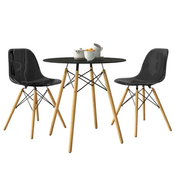 Leisuremod 3-Piece Dining Set with 2-Black Dining Chairs and