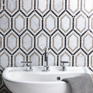 Infinite Carrara 9.5 in. x 11.5 in. Polished Marble Floor and Wall Mosaic Tile (0.76 sq. ft./Each)