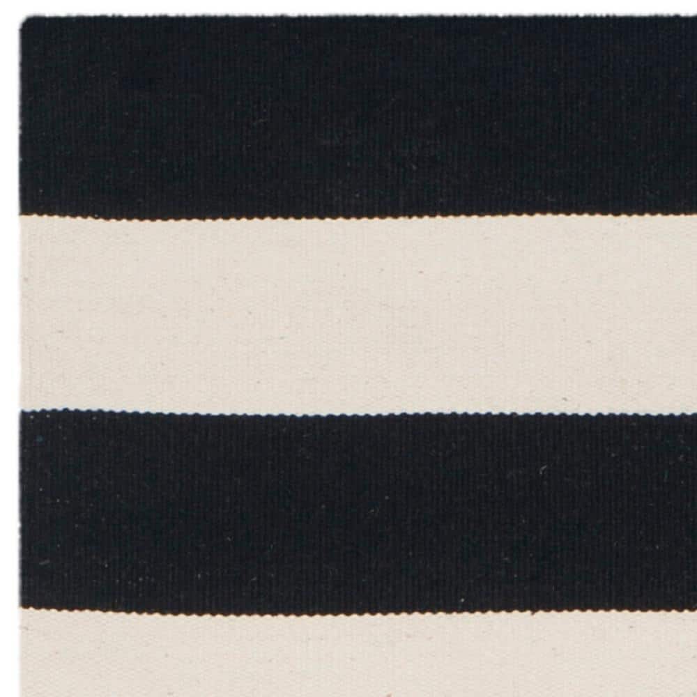 Black and Ivory Striped Cotton Runner Rug