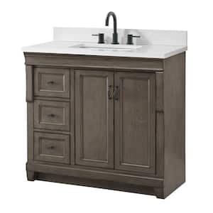 Naples 37 in. W x 22 in. D x 35 in. H Single Sink Freestanding Bath Vanity in Distressed Gray with White Quartz Top