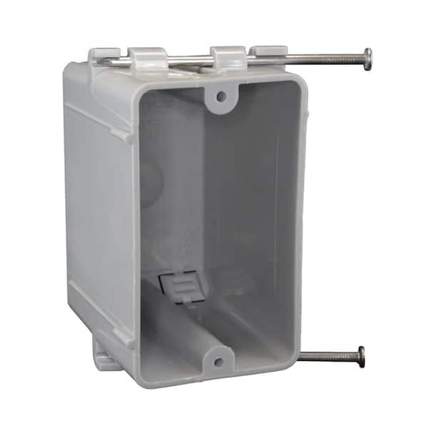 New Work 1-Gang 20 cu. in. Nail-on Electrical Outlet Box and Switch Box with Knockouts, Gray