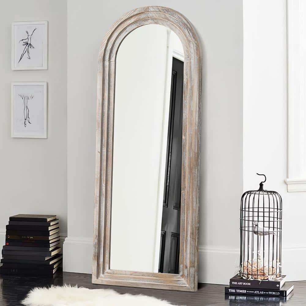 Dovelina 21 in. W x 64 in. H Areched Wooden Weathered White Framed ...