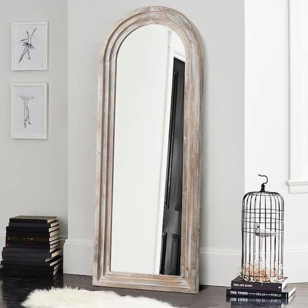 Dovelina 21 in. W x 64 in. H Areched Wooden Weathered White Framed Floor Mirror Standing Wall Mirror