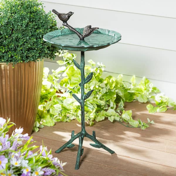 12 in. Green Metal Bird Bath with Stand
