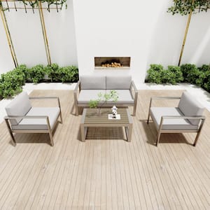 4-Piece Outdoor Aluminum Modern Sofa Seating Group Patio Conversation Set with Gray Cushions