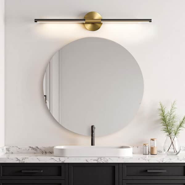 28.2 in. 2-Light Black and Gold Modern Integrated LED Bathroom Vanity Light (Set of 2)