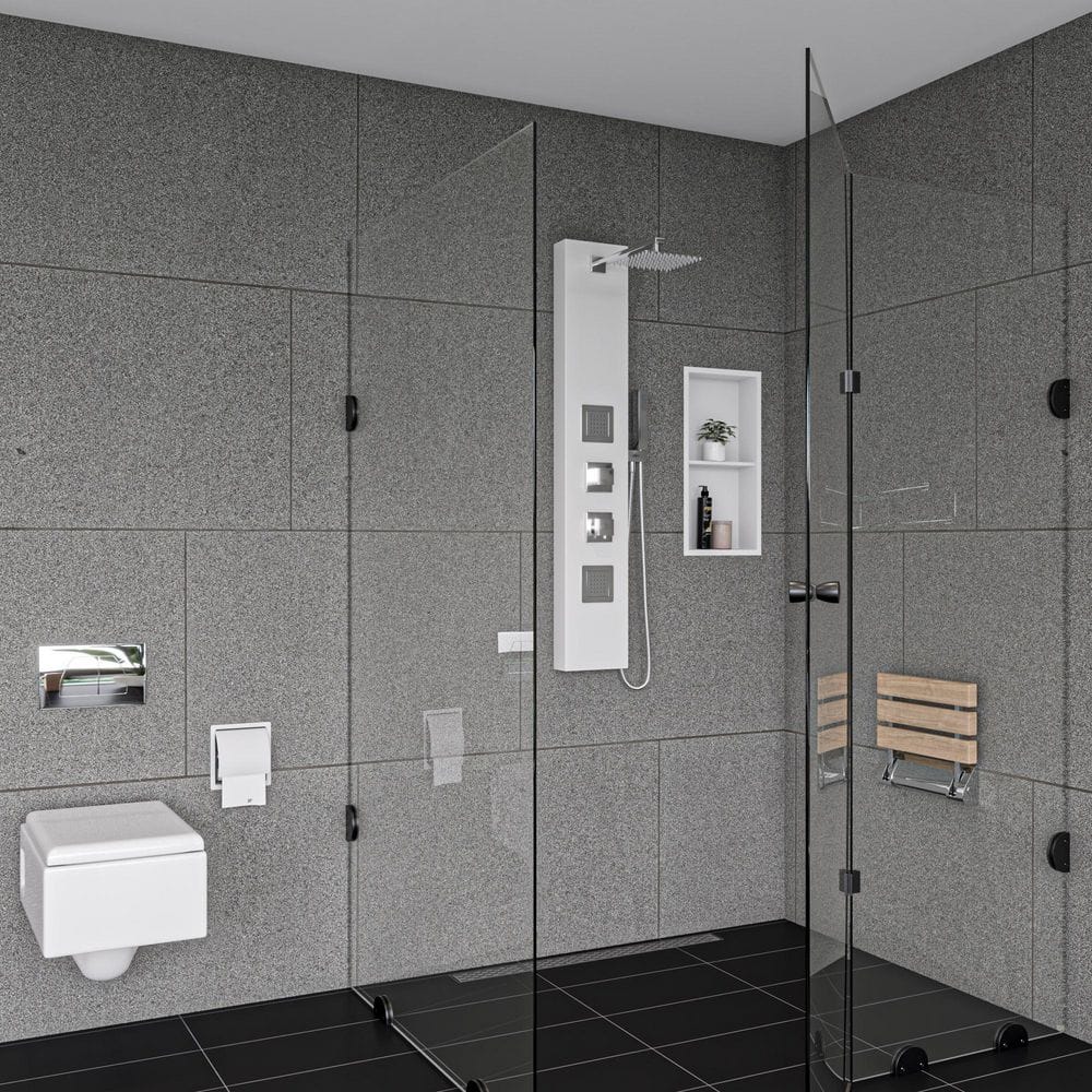 Matte White Stainless Steel Double Shelf Shower Niche