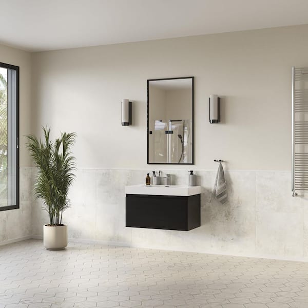 Mezzo 36 in. Modern Wall Hung Bath Vanity in Black with Vanity Top in White with White Basin