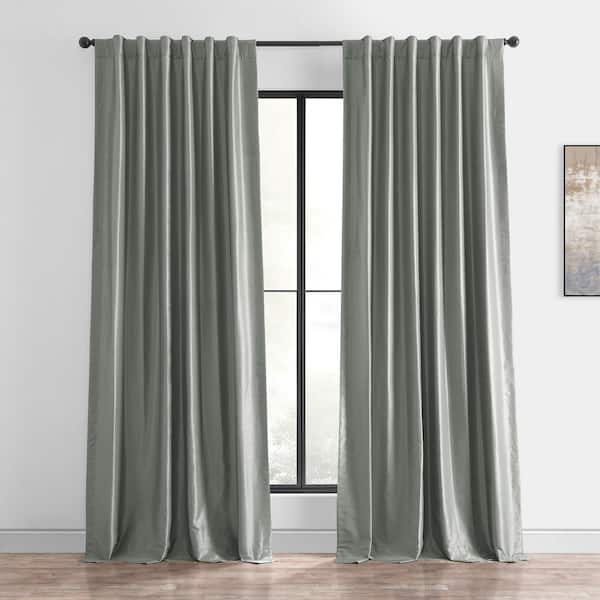 Exclusive Fabrics & Furnishings Silver Textured Faux Dupioni Silk Blackout Curtain - 50 in. W x 108 in. L Rod Pocket with Back Tab Single Window Panel