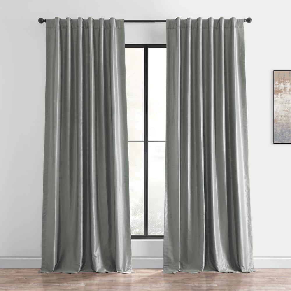 Exclusive Fabrics And Furnishings Silver Textured Faux Dupioni Silk Blackout Curtain 50 In W X