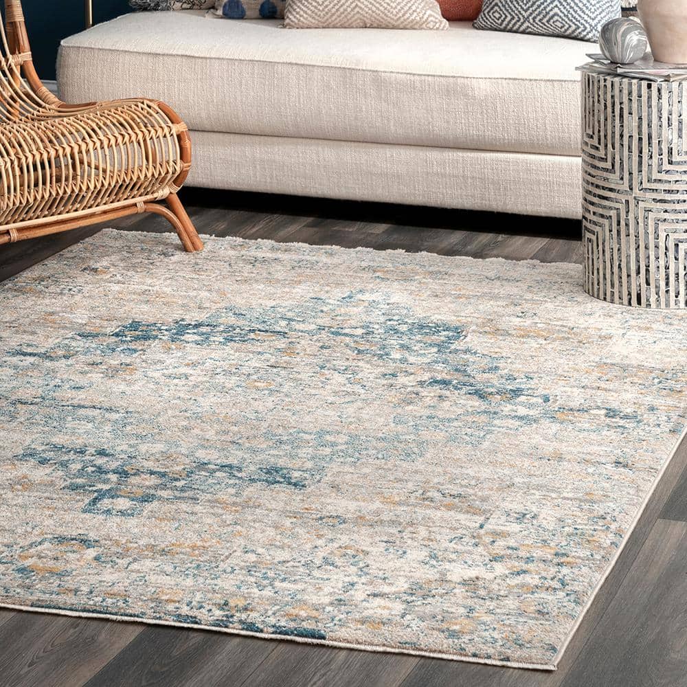 Blue Medallion Synthetic Easy Care Area Rug