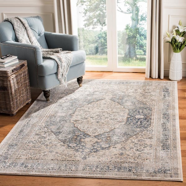 Oregon Beige/Gray 9 ft. x 12 ft. Floral Distressed Area Rug