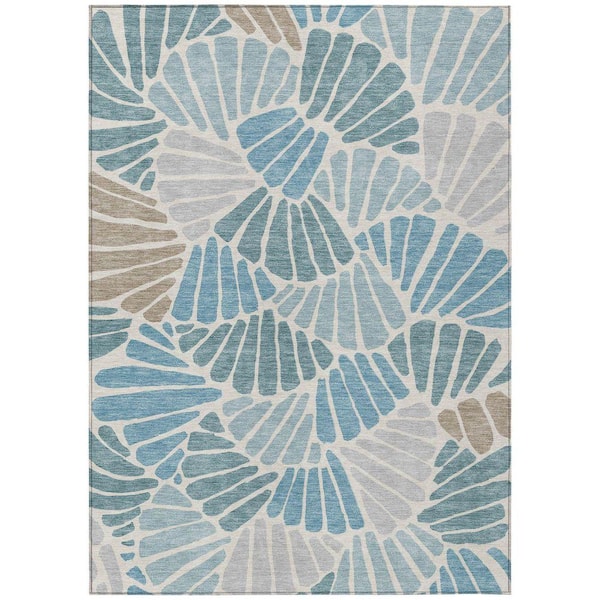 Chantille Machine Washable Indoor/Outdoor Abstract ACN2384 Teal 8 ft. x 10 ft. Area Rug