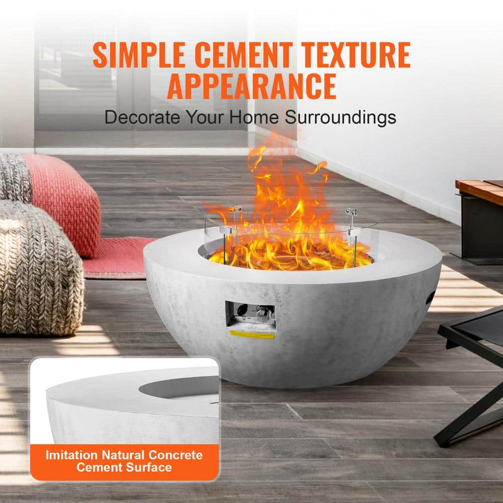 Round White Steel Propane Fire Pit with Glass Guard