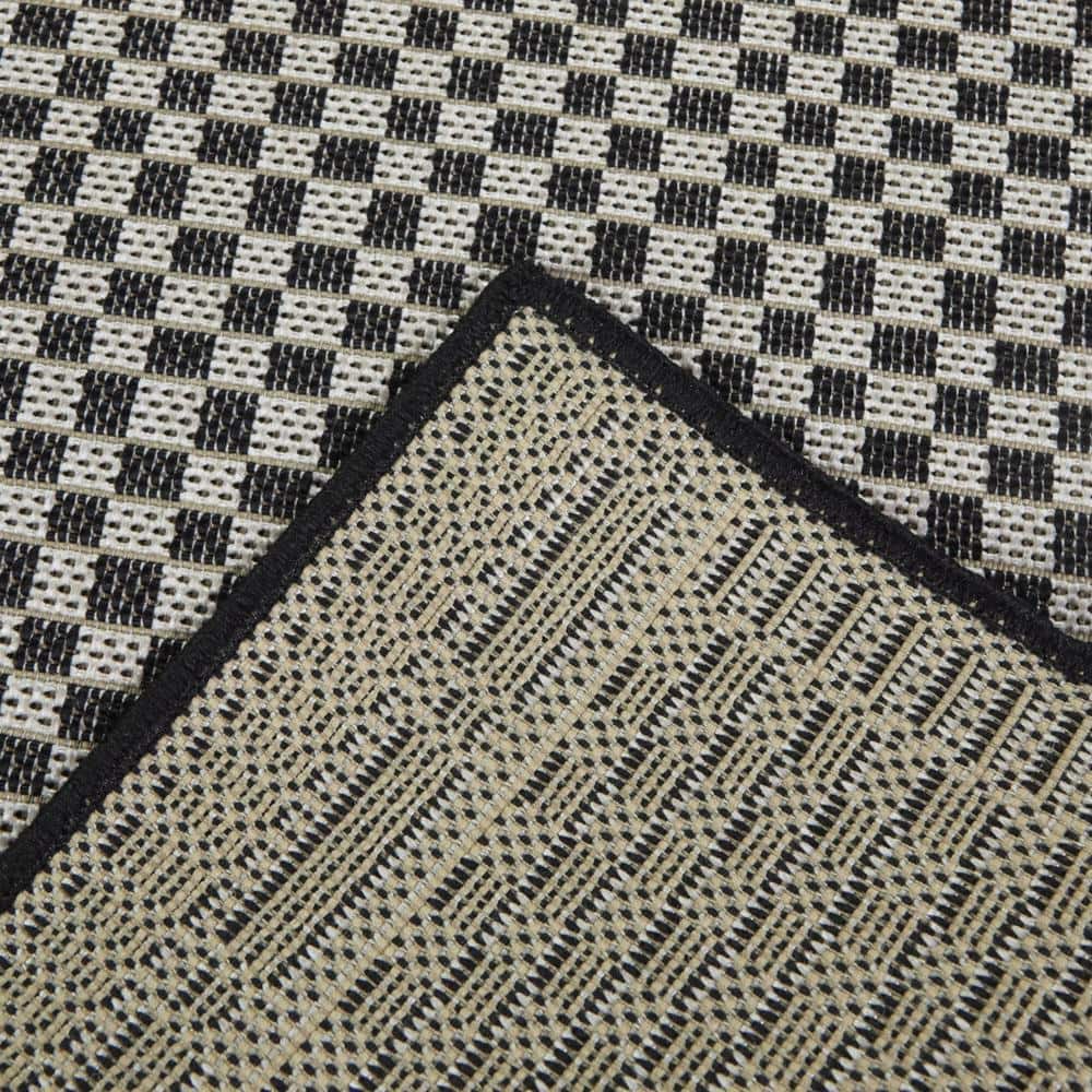 Charcoal and Beige Flat Woven Synthetic Rectangular Rug