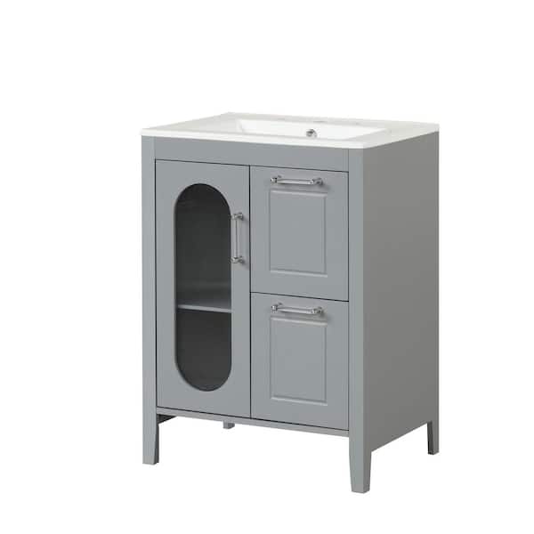 24 in. W x 18.3 in. D x 33.2 in. H Single Sink Bath Vanity in Grey with White Ceramic Top