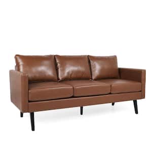 Carey 74 in Square Arm 3-Seat Dark Brown Faux Leather Straight Sofa Brown