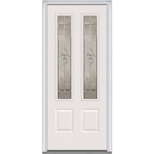 Milliken Millwork 36 in. x 80 in. Master Nouveau Right Hand 2 Lite Decorative Classic Primed Fiberglass Smooth Prehung Front Door