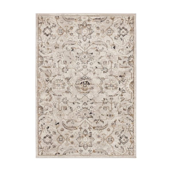 Orestes Cream 6 ft. x 9 ft. Traditional Floral Ornamental Botanical Area Rug