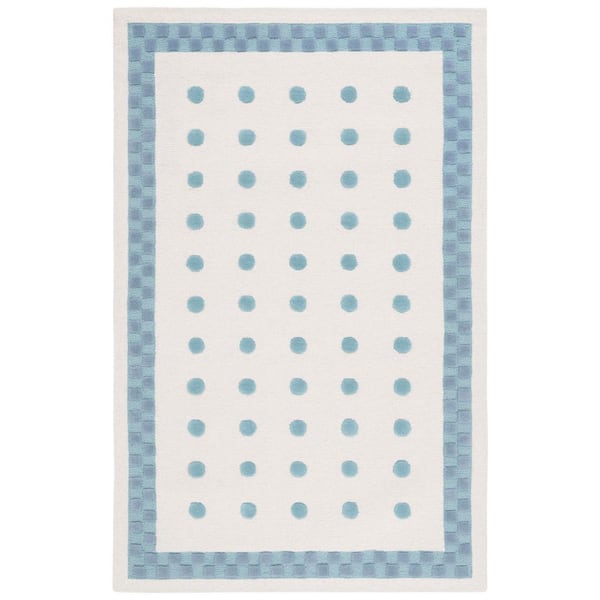 Kids 5 ft. x 8 ft. Ivory/Blue Polka-Dot Border Area Rug