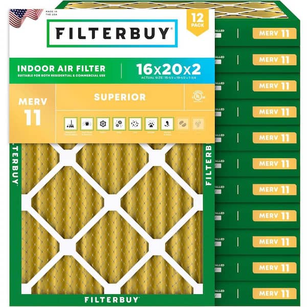 16 in. x 20 in. x 2 in. MERV 11 (FPR 7) Allergen Defense Pleated HVAC AC Furnace Air Filters Replacement (12-Pack)
