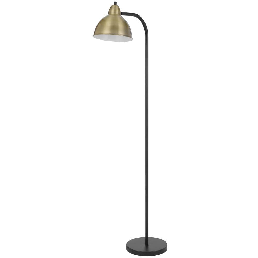 57.13 in. Black 1-Light Arc Floor Lamp with Antique Bronze Metal Shade