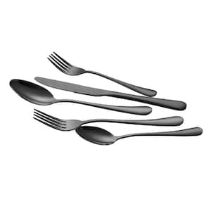 30-Piece Black Silverware Set, Stainless Steel Flatware for 6, Mirror Finish Cutlery, Dishwasher Safe Tableware
