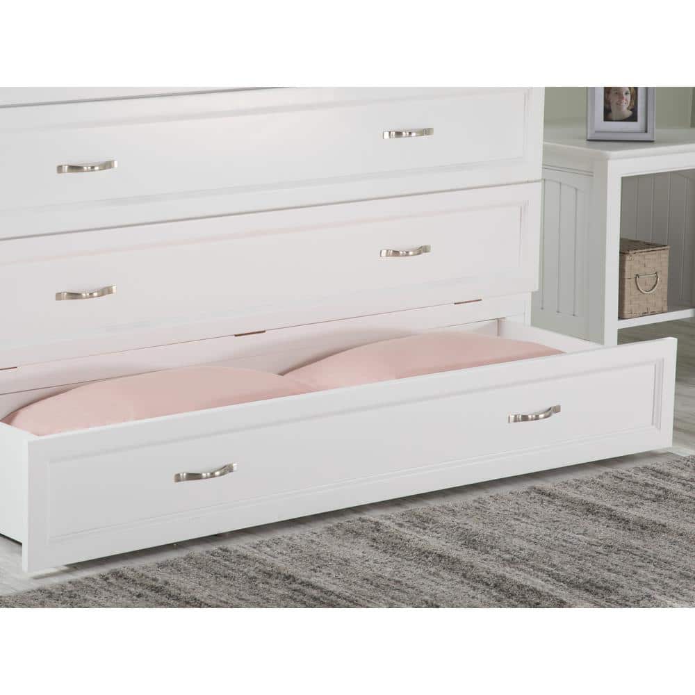 White Coastal Queen Murphy Bed Chest with Charging Station