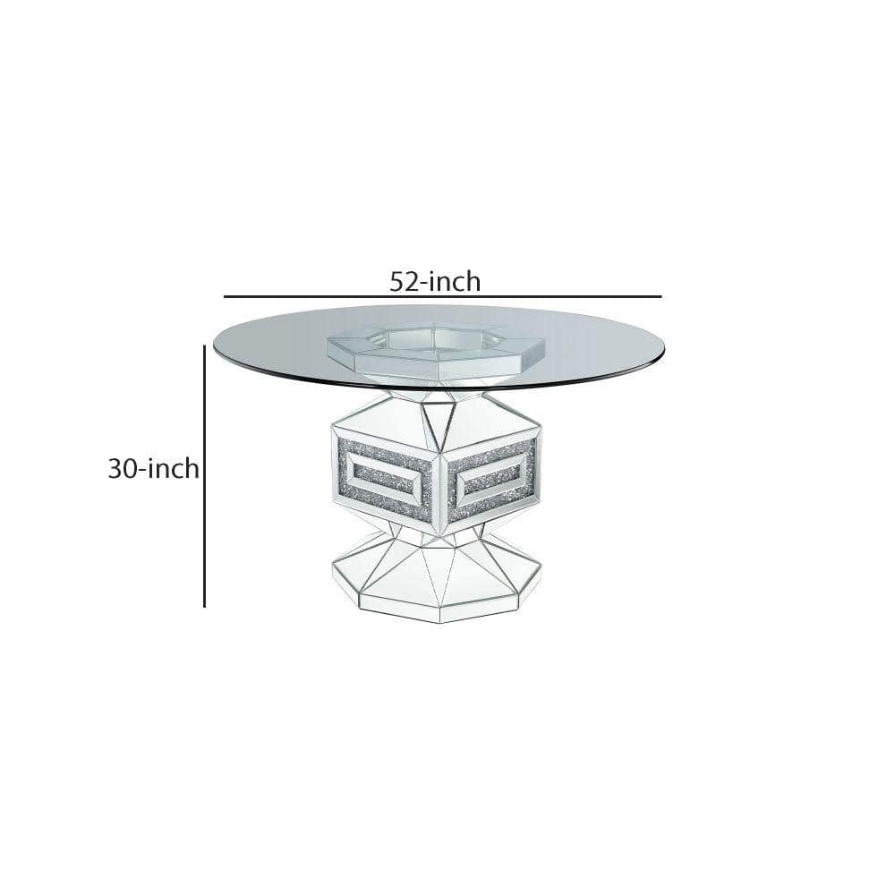 Contemporary Round Glass Dining Table with Mirrored Pedestal