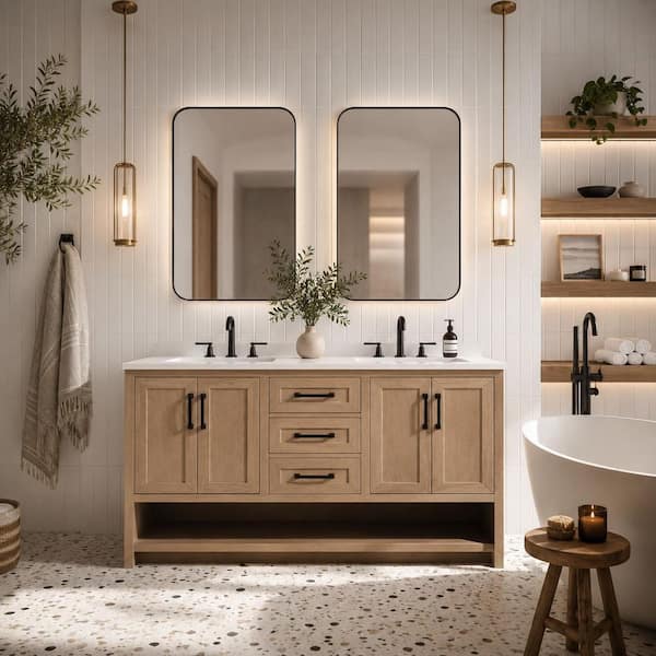 Venice 55 in. W x 22 in. D x 34.5 in. H Bathroom Vanity in Oak Gray with White Quartz Vanity Top with White Basin