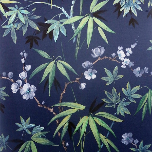 Desi Navy Blue Jasmine Garden Wallpaper Sample