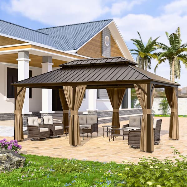 18 ft. W x 12 ft. D Galvanized Steel Roof Aluminum Hardtop Gazebo with Curtain and Netting