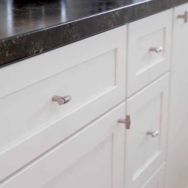 (10-Pack) Fluted 1-1/4 in. (32 mm) Modern Satin Nickel T-Shaped Bar Cabinet Knobs