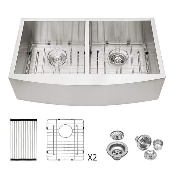 33 in. Drop-In Double Bowl 16 Gauge Brushed Nickel Stainless Steel Kitchen Sink with 2 9" Deep Basins