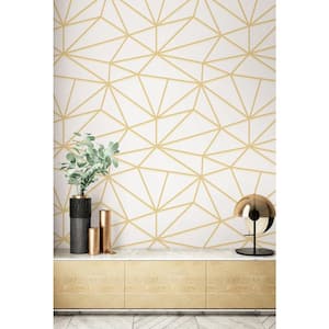 Quartz Metallic Gold And Off-White Geometric Paper Strippable Wallpaper Roll (Covers 60.75 Sq. Ft.)