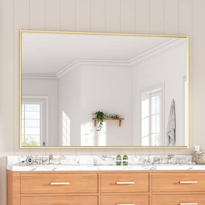 48 in. W x 36 in. H Rectangular Framed Wall Bathroom Vanity Mirror in Brushed Gold