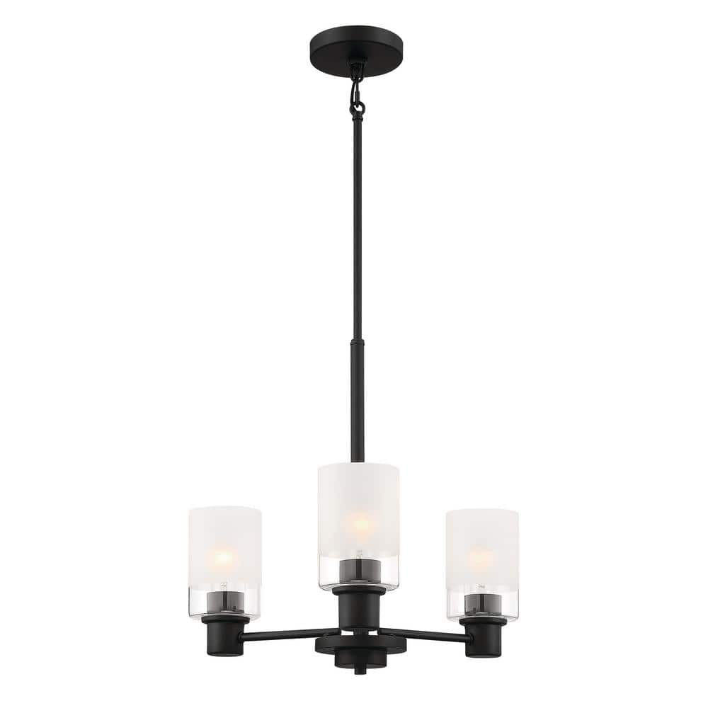 Designers Fountain Cedar Lane 3-Light Modern Matte Black Chandelier with Clear Etched Glass Shades For Dining Rooms